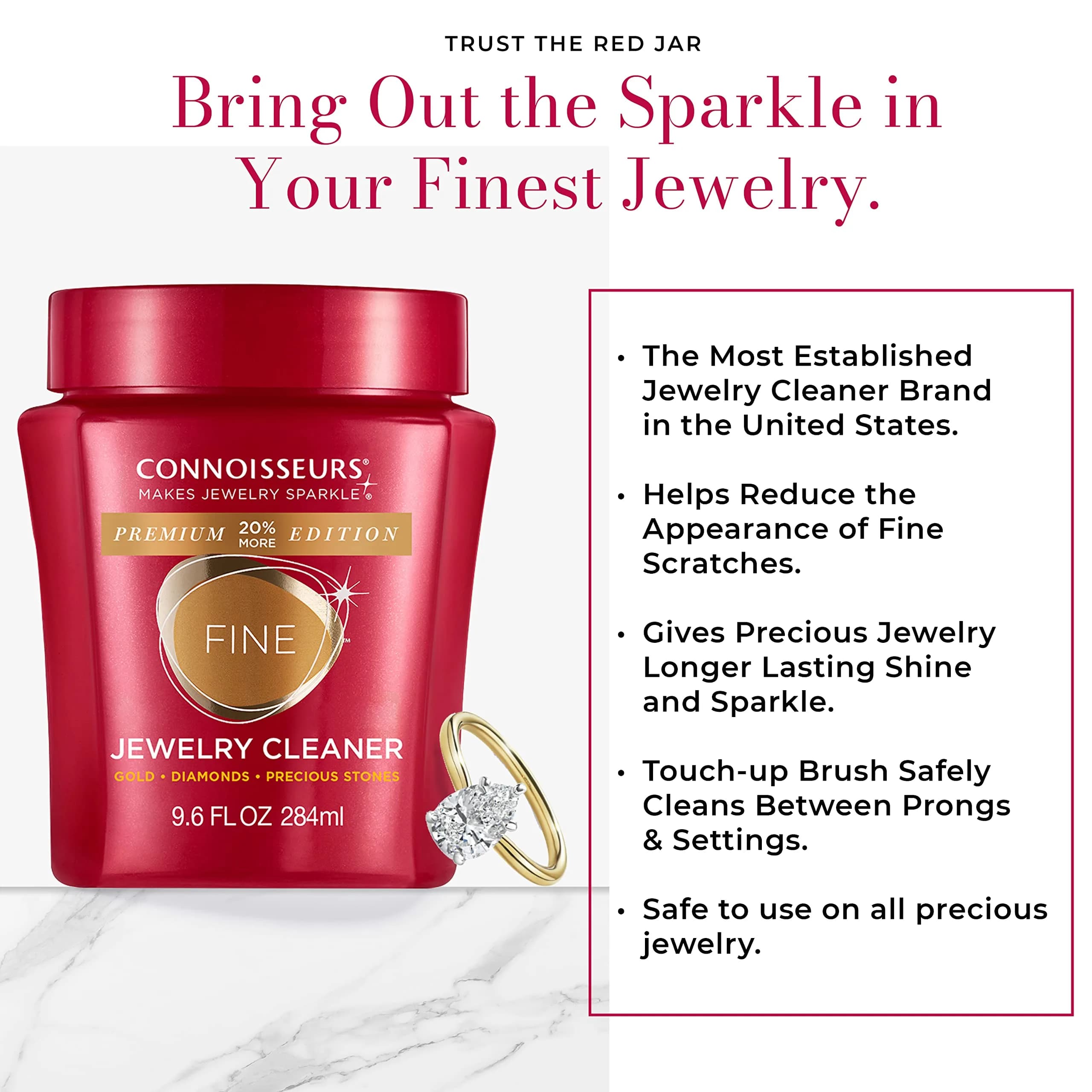 Connoisseurs Fine Jewelry Cleaner Solution 284ml (9.6 Fl Oz) | Ammonia-Free Formula for Gold, Diamonds, Platinum - view 9
