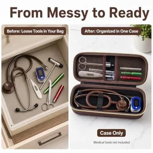 ALKOO Stethoscope Case for 3M Littmann Classic III/Cardiology IV, Brown, 27.7cm (11.02in) | Protects Your Diagnostic Tools thumbnail 5