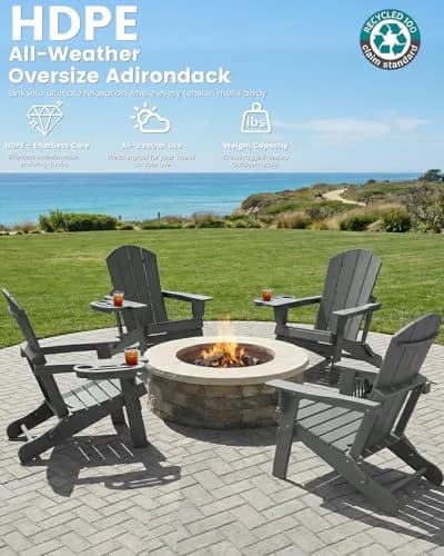 FOOWIN Folding Adirondack Chair Set of 2 | Weatherproof HDPE Outdoor Chairs in Grey thumbnail 3