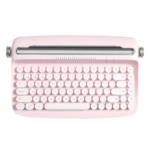 YUNZII ACTTO B303 Retro Typewriter Bluetooth Keyboard (Baby Pink) | 84-Key Compact Wireless Keyboard with Integrated Stand thumbnail 1