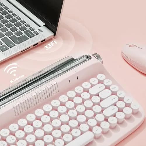 YUNZII ACTTO B303 Retro Typewriter Bluetooth Keyboard (Baby Pink) | 84-Key Compact Wireless Keyboard with Integrated Stand thumbnail 5