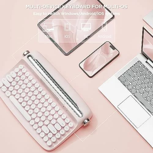 YUNZII ACTTO B303 Retro Typewriter Bluetooth Keyboard (Baby Pink) | 84-Key Compact Wireless Keyboard with Integrated Stand thumbnail 6
