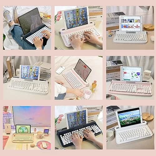 YUNZII ACTTO B303 Retro Typewriter Bluetooth Keyboard (Baby Pink) | 84-Key Compact Wireless Keyboard with Integrated Stand thumbnail 9