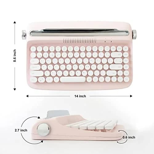 YUNZII ACTTO B303 Retro Typewriter Bluetooth Keyboard (Baby Pink) | 84-Key Compact Wireless Keyboard with Integrated Stand thumbnail 3