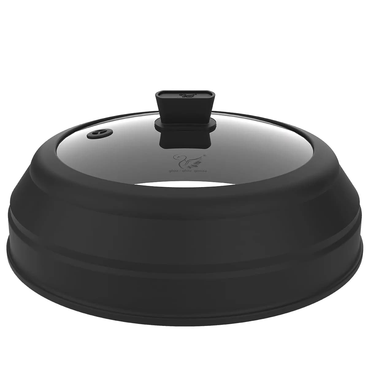 GLOU-GLOU GOOSE GGG Microwave Splatter Cover Glass Lid 8.5 inch Black | Collapsible, Tempered Food Grade — Black