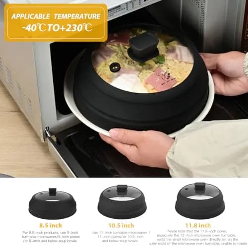 GLOU-GLOU GOOSE GGG Microwave Splatter Cover Glass Lid 8.5 inch Black | Collapsible, Tempered Food Grade thumbnail 2