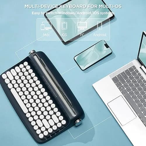 YUNZII ACTTO B303 Wireless Retro Typewriter Bluetooth Keyboard (Midnight) | Compact Vintage Design with 86 Keys thumbnail 3