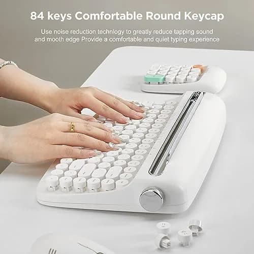 YUNZII ACTTO B303 Wireless Retro Typewriter Bluetooth Keyboard Snow White | Compact, Vintage Style thumbnail 5