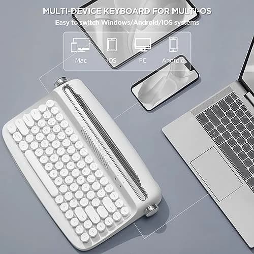 YUNZII ACTTO B303 Wireless Retro Typewriter Bluetooth Keyboard Snow White | Compact, Vintage Style thumbnail 3