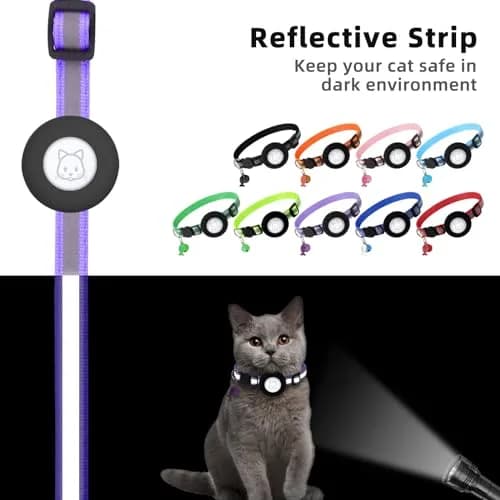 SimpleThings Purple Airtag Cat Collar with Bell & Safety Buckle | 2.54 cm (1 inch) Width, 22-35 cm (8.66-13.78 inch) Neck Size thumbnail 5