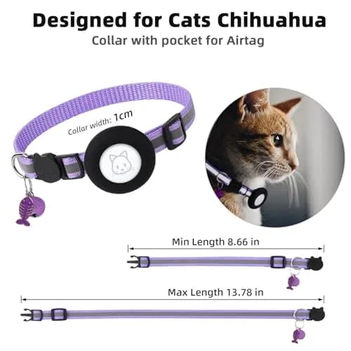 SimpleThings Purple Airtag Cat Collar with Bell & Safety Buckle | 2.54 cm (1 inch) Width, 22-35 cm (8.66-13.78 inch) Neck Size thumbnail 7