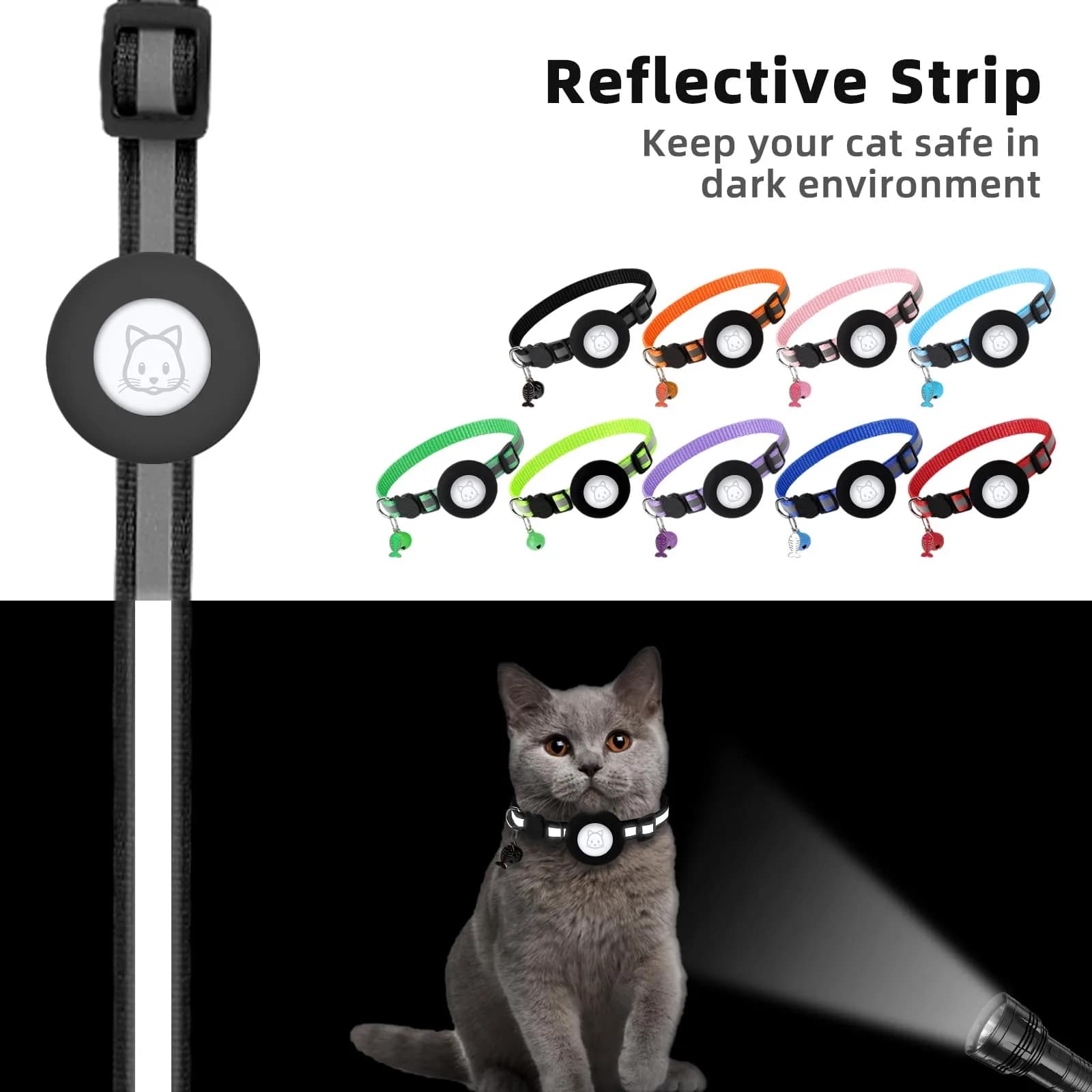 SimpleThings Black Airtag Cat Collar with Bell & Safety Buckle | 22-35 cm (8.66-13.78 inches) - view 5
