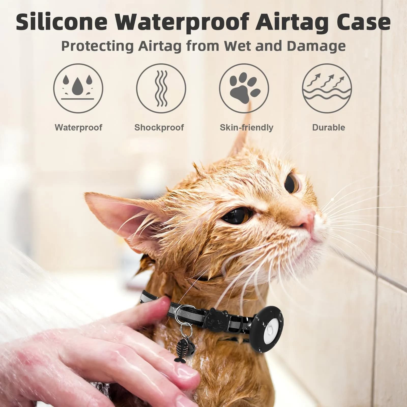 SimpleThings Black Airtag Cat Collar with Bell & Safety Buckle | 22-35 cm (8.66-13.78 inches) - view 6