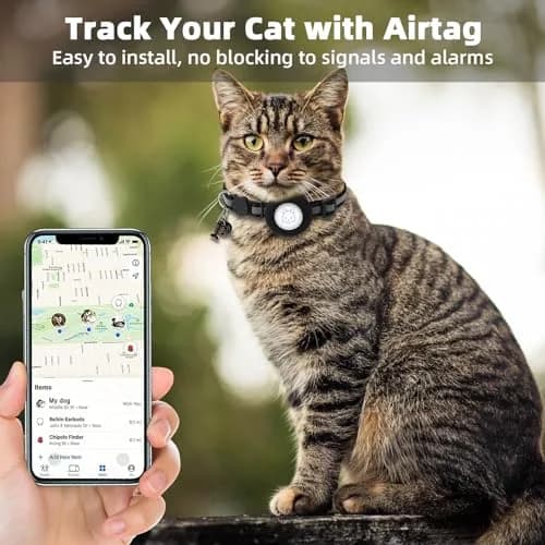 SimpleThings Black Airtag Cat Collar with Bell & Safety Buckle | 22-35 cm (8.66-13.78 inches) thumbnail 2