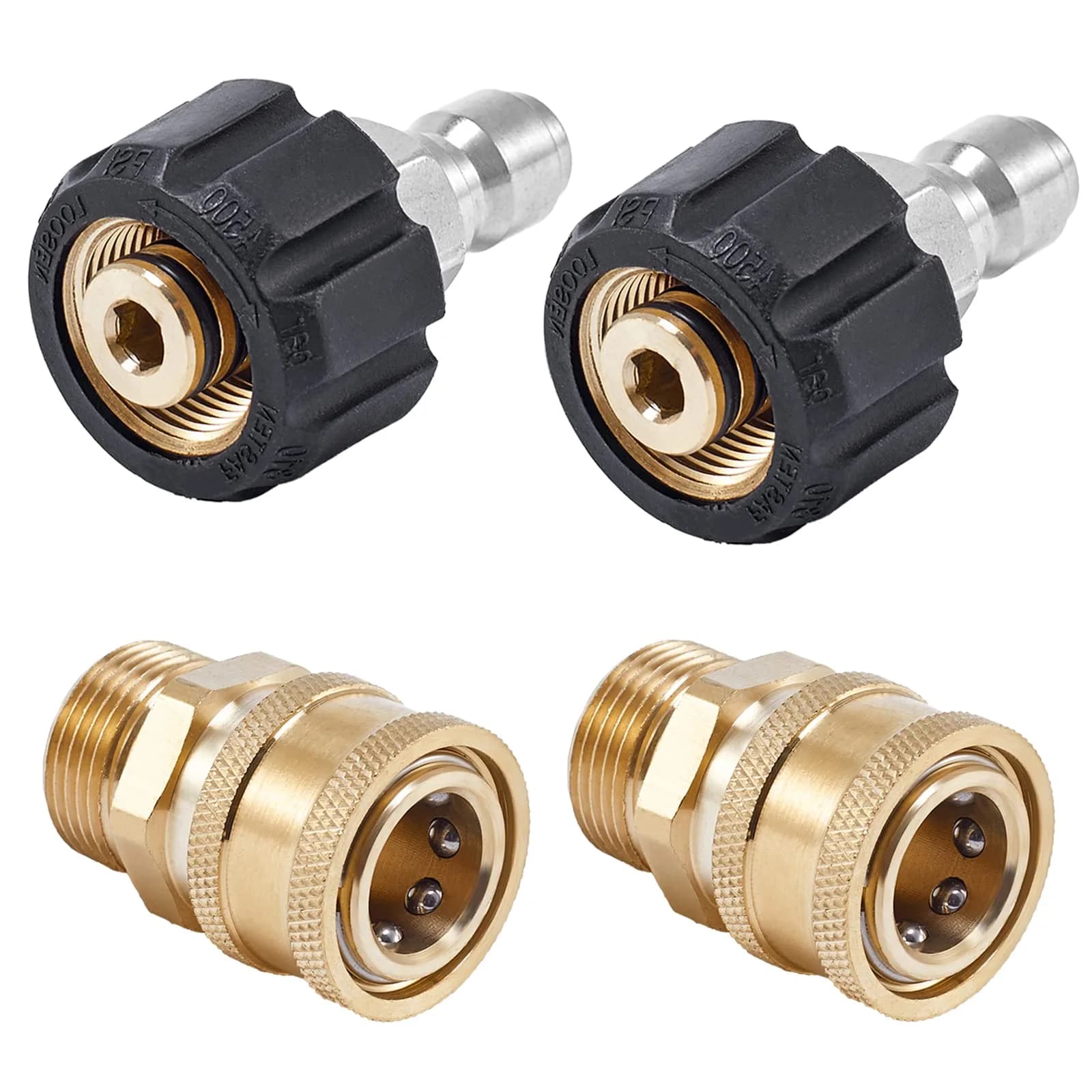 Raincovo M22 14mm to 3/8 Inch Quick Connect Fittings Set (4 Pieces) | High Pressure Brass Adapters