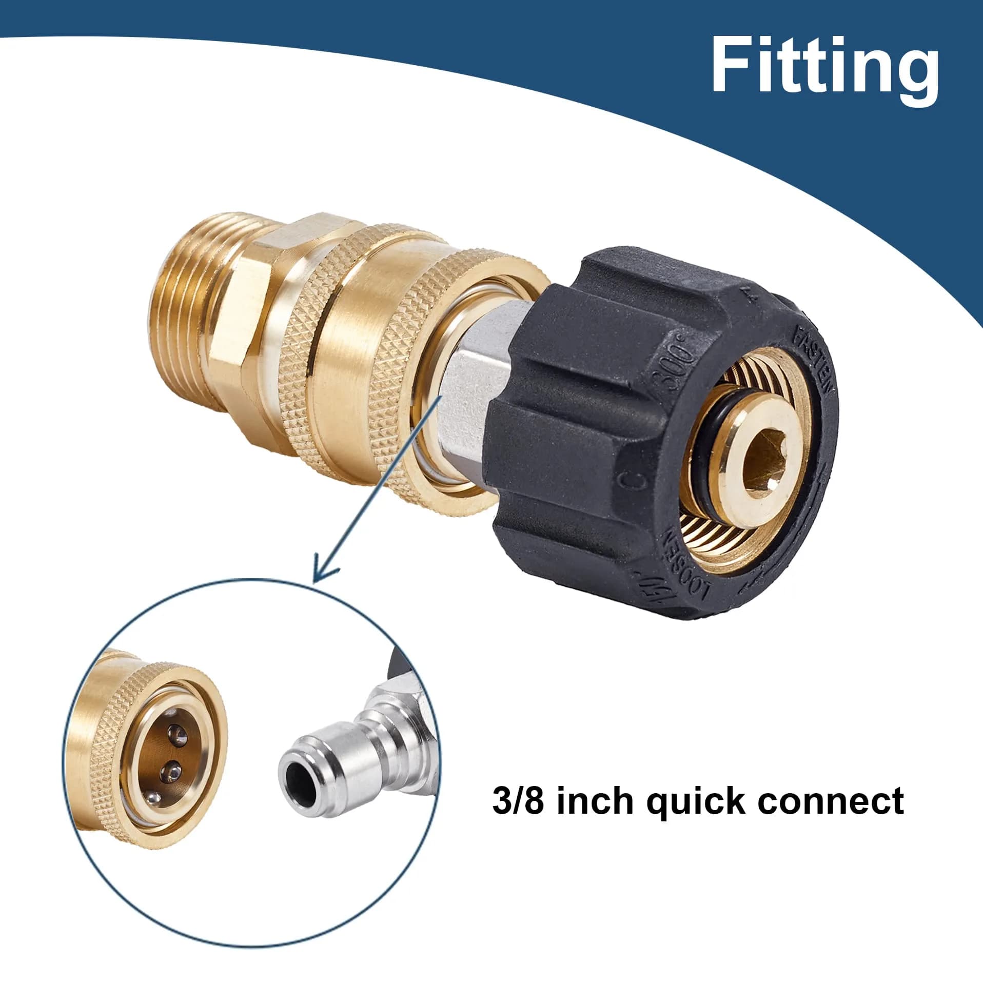 Raincovo M22 14mm to 3/8 Inch Quick Connect Fittings Set (4 Pieces) | High Pressure Brass Adapters - view 2
