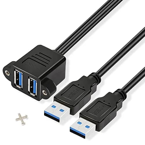 GINTOOYUN Dual USB 3.0 Cable with Panel Mount Screw Hole, 0.3m | High-Speed Data & Durable Design for Family & Office thumbnail 1