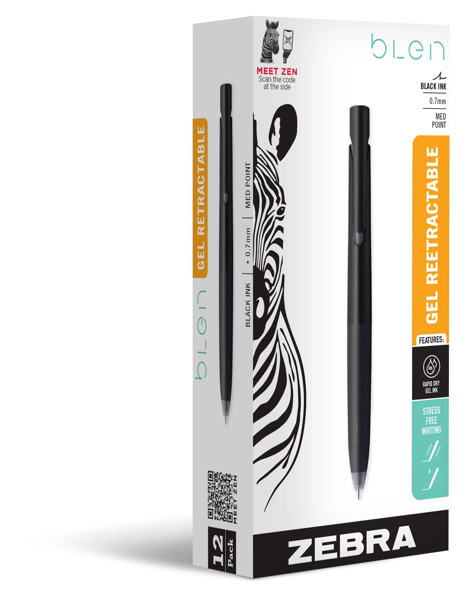 Zebra Pen bLen Retractable Gel Pen 0.7mm Medium Point 12-Pack | Smooth Writing Instrument - main product image