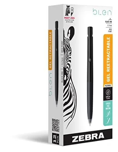 Zebra Pen bLen Retractable Gel Pen 0.7mm Medium Point 12-Pack | Smooth Writing Instrument thumbnail 1