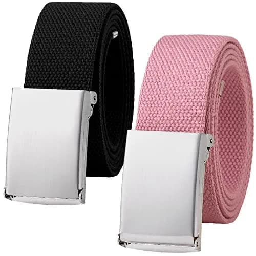 Falari Canvas Web Belt 2 Pack Black & Pink with Silver Buckle | Fully Adjustable Cut-to-Fit for Men (135cm / 53in) thumbnail 1