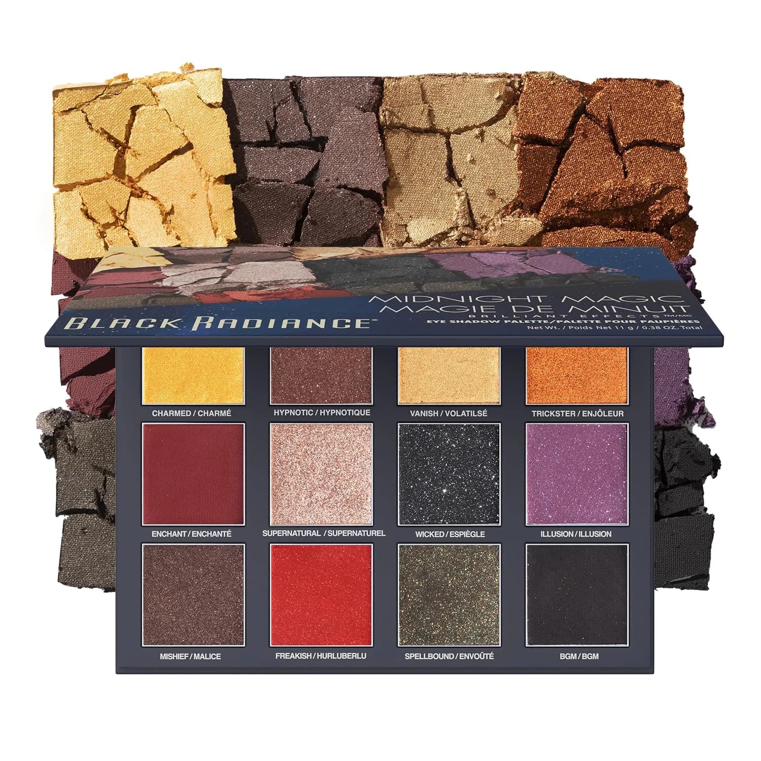 Black Radiance Brilliant Effects Eye Shadow Palette, 12 Intense Ultra Pigmented Powder, Buildable & Blendable Versatile Matte to Shimmer Finishes, Cruelty-Free & Vegan - Midnight Magic | 12 rich powders, matte to shimmer, cruelty-free — Midnight Magic