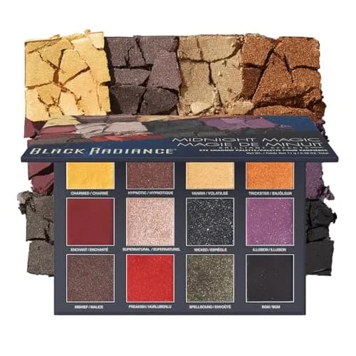 Black Radiance Brilliant Effects Eye Shadow Palette, 12 Intense Ultra Pigmented Powder, Buildable & Blendable Versatile Matte to Shimmer Finishes, Cruelty-Free & Vegan - Midnight Magic | 12 rich powders, matte to shimmer, cruelty-free thumbnail 1