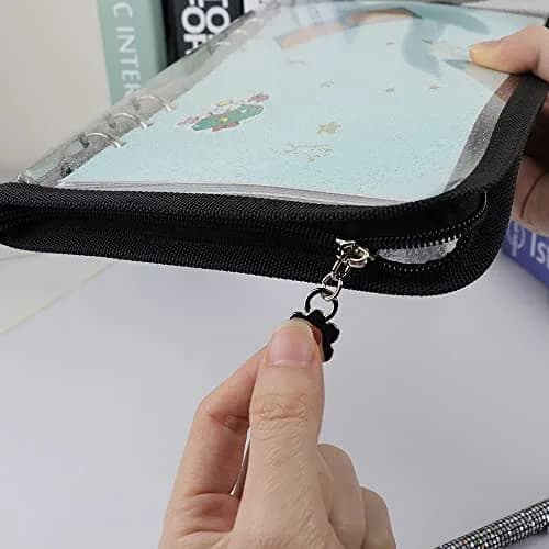Mogoostry A5 Binder Cover Refillable 6 Ring Notebook Clear PVC Zipper Black thumbnail 6