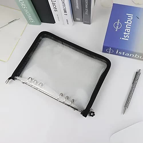 Mogoostry A5 Binder Cover Refillable 6 Ring Notebook Clear PVC Zipper Black thumbnail 8