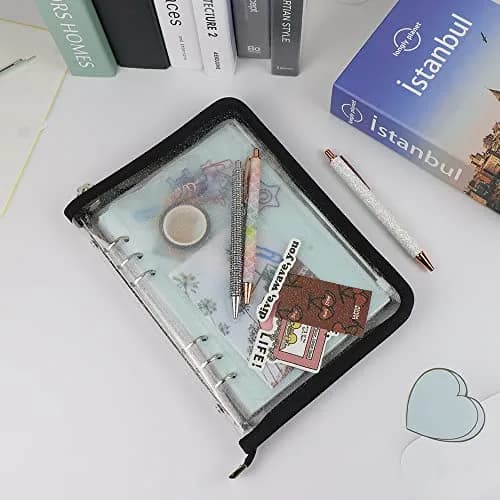 Mogoostry A5 Binder Cover Refillable 6 Ring Notebook Clear PVC Zipper Black thumbnail 3