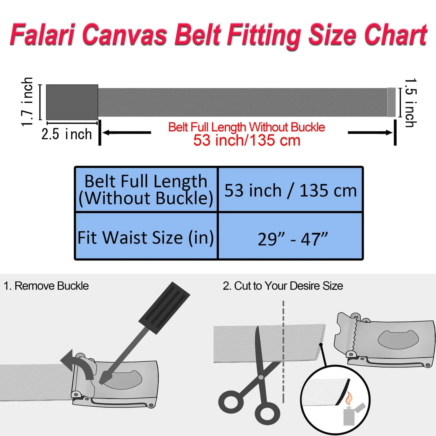 Falari Canvas Web Belt 2-Pack 38cm (1.5 Inch) | Fully Adjustable Cut-to-Fit Flip Top Buckle Belt for Men - view 5