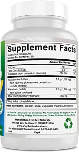 Best Naturals Glucosamine Chondroitin MSM Supplements 2600 mg | Unflavored, 90 Capsules (Pack of 3) thumbnail 5