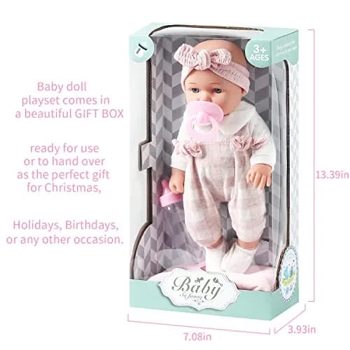 Enjoyin 12'' Baby Doll in Gift Box with Pink Cloths, Pacifier, Blanket & Bottle | Kid-Friendly Gift Set thumbnail 4
