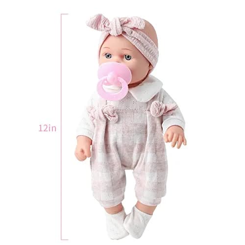 Enjoyin 12'' Baby Doll in Gift Box with Pink Cloths, Pacifier, Blanket & Bottle | Kid-Friendly Gift Set thumbnail 6