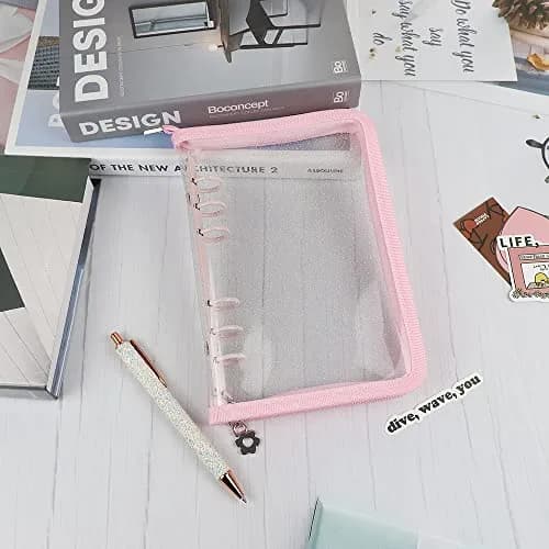 Mogoostry A6 Binder Cover Refillable 6 Ring | Clear Soft PVC Pink Zipper thumbnail 8