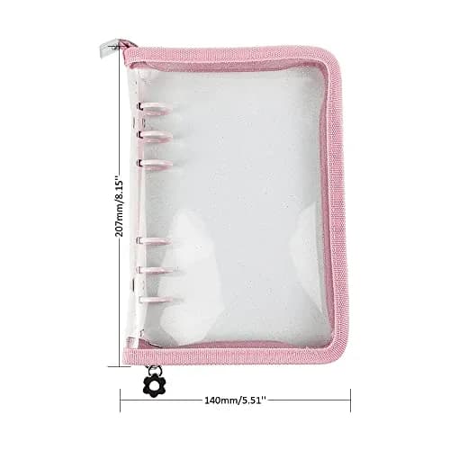 Mogoostry A6 Binder Cover Refillable 6 Ring | Clear Soft PVC Pink Zipper thumbnail 2