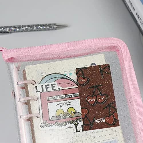 Mogoostry A6 Binder Cover Refillable 6 Ring | Clear Soft PVC Pink Zipper thumbnail 3