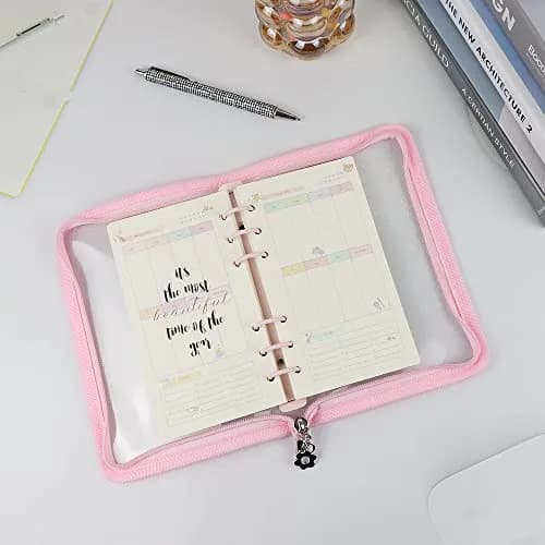 Mogoostry A6 Binder Cover Refillable 6 Ring | Clear Soft PVC Pink Zipper thumbnail 4
