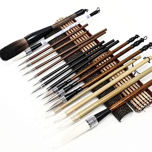 Whaline 18Pcs Chinese Calligraphy Brushes Set with Writing Paper & Roll-up Holder | Kanji Japanese Sumi Drawing Brushes for Watercolor Art Ceramic Ink Painting thumbnail 1
