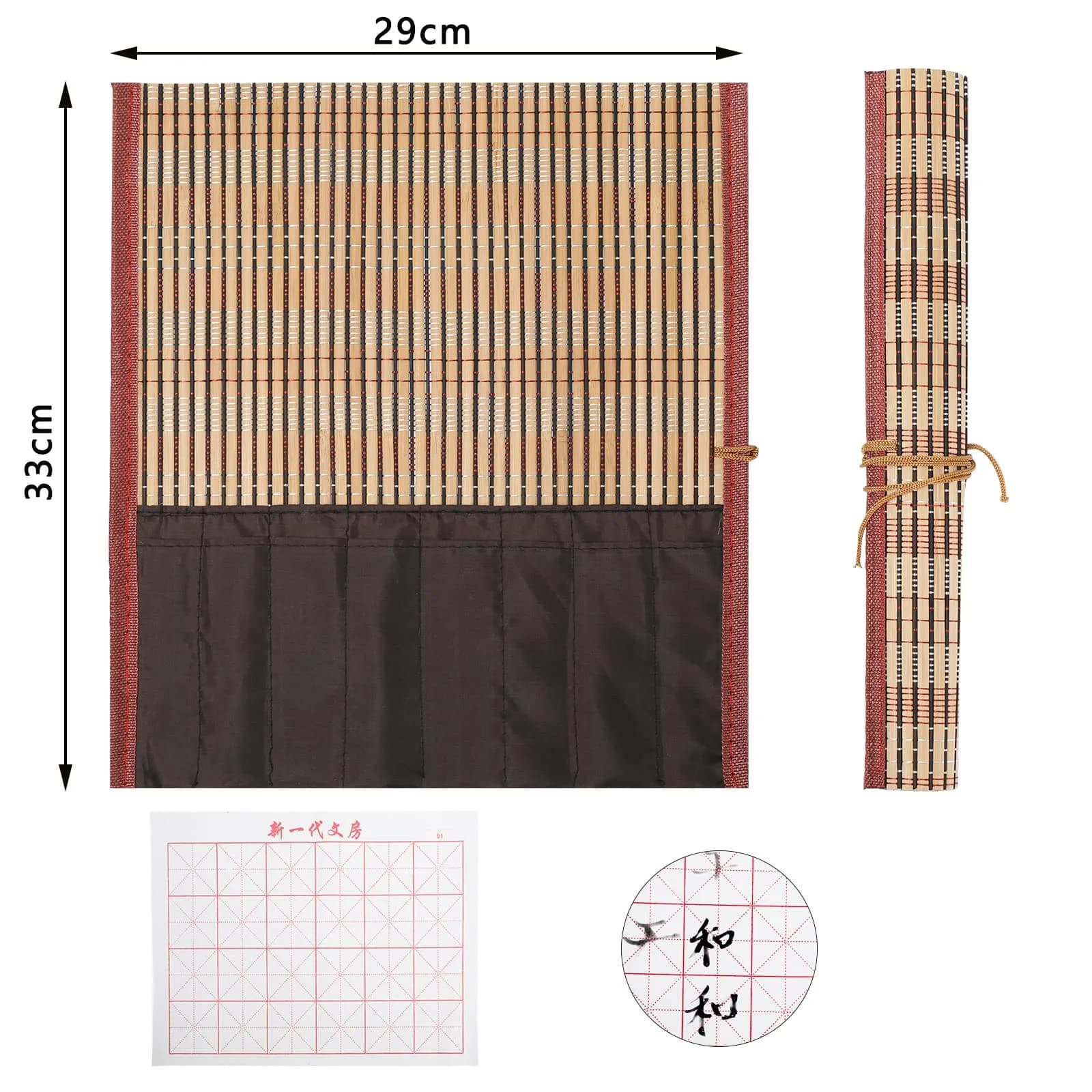 Whaline 18Pcs Chinese Calligraphy Brushes Set with Writing Paper & Roll-up Holder | Kanji Japanese Sumi Drawing Brushes for Watercolor Art Ceramic Ink Painting - view 3