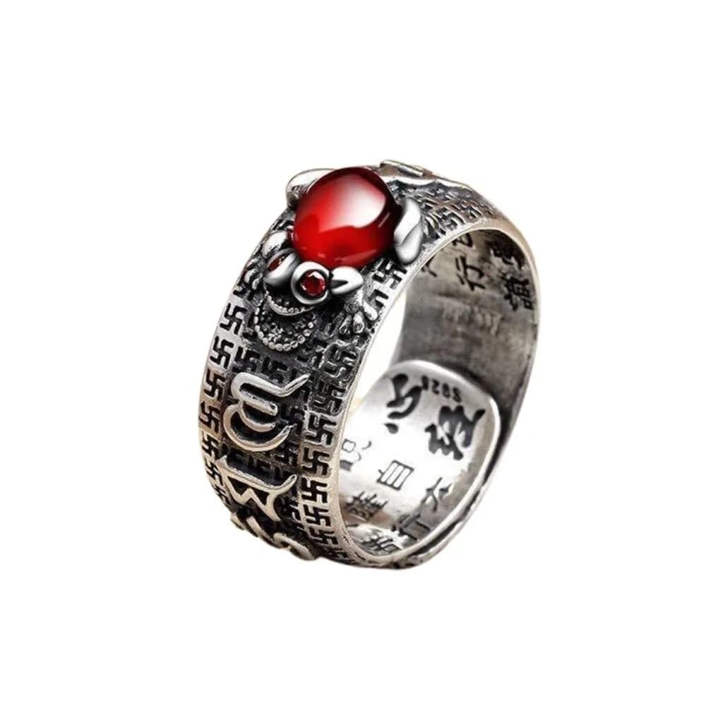 Pingyongchang Feng Shui PiXiu Mantra Protection Wealth Ring Adjustable (0.9cm Width) | Luck & Riches Attractor — toad