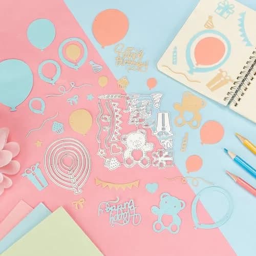 INFUNLY 19pcs Balloons Metal Die Cuts Happy Birthday for Scrapbooking & Card Making | Reusable Carbon Steel thumbnail 3