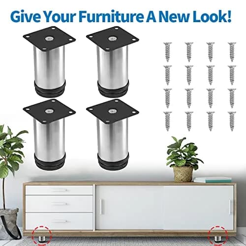 Masendelk Stainless Steel Adjustable Furniture Legs 4 Inch | Silver, 4pcs, Supports Up to 88lbs thumbnail 2