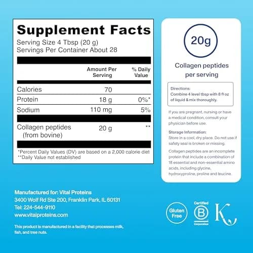 Vital Proteins Collagen Peptides Powder Unflavored 537g (19.3oz) | Supports Hair, Skin, Nails, Bones & Joints thumbnail 3