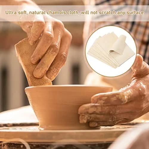 Potchen 20 Pieces Pre Cut Chamois Pottery Clay Ceramic Tool | Soft Absorbent Leather for Pottery & Crafts thumbnail 5