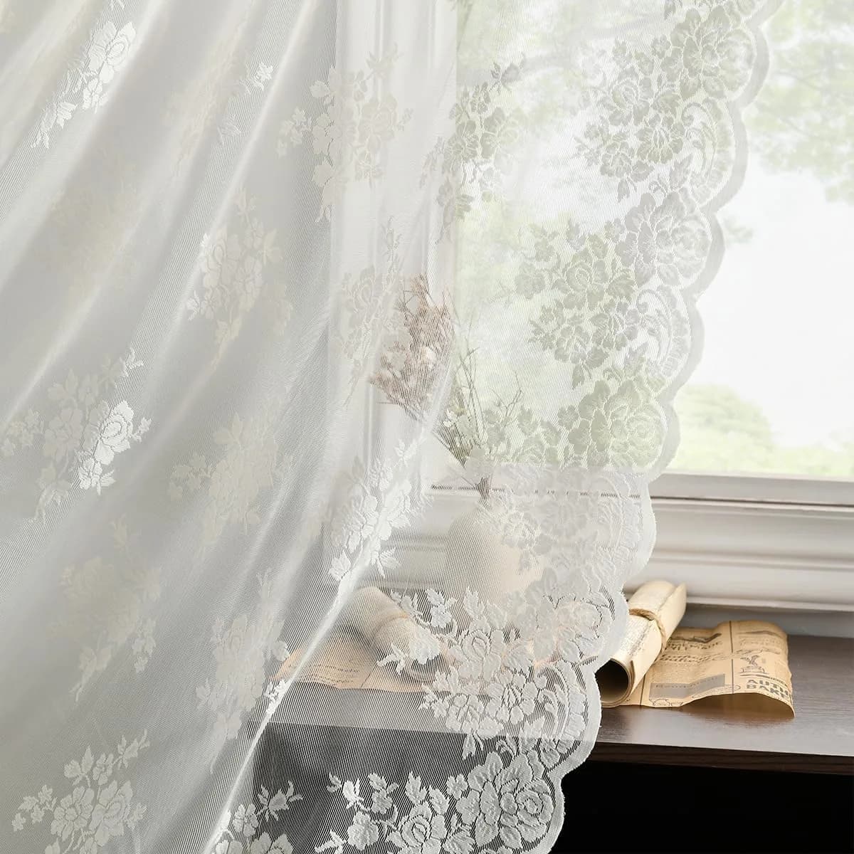 Kotile Ivory Lace Curtains for Bedroom, Vintage Floral, 52x84 Inch 2 Panels | Sheer Floral Lace for Elegant Windows — Ivory
