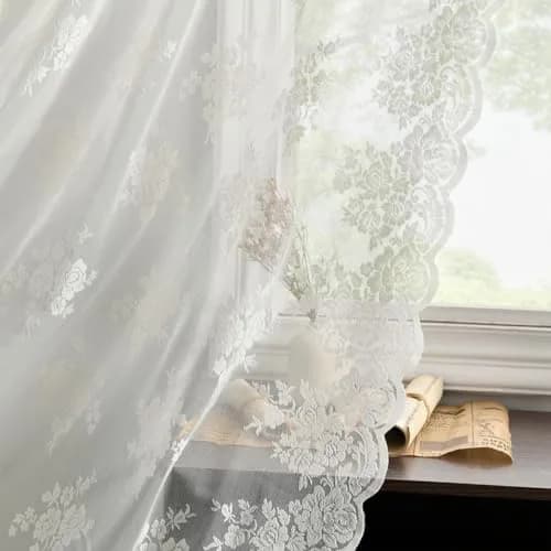 Kotile Ivory Lace Curtains for Bedroom, Vintage Floral, 52x84 Inch 2 Panels | Sheer Floral Lace for Elegant Windows thumbnail 1