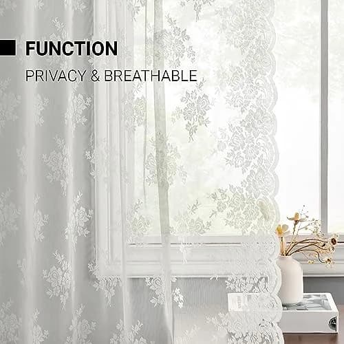 Kotile Ivory Lace Curtains for Bedroom, Vintage Floral, 52x84 Inch 2 Panels | Sheer Floral Lace for Elegant Windows thumbnail 4
