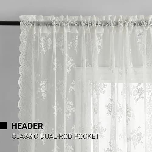 Kotile Ivory Lace Curtains for Bedroom, Vintage Floral, 52x84 Inch 2 Panels | Sheer Floral Lace for Elegant Windows thumbnail 2