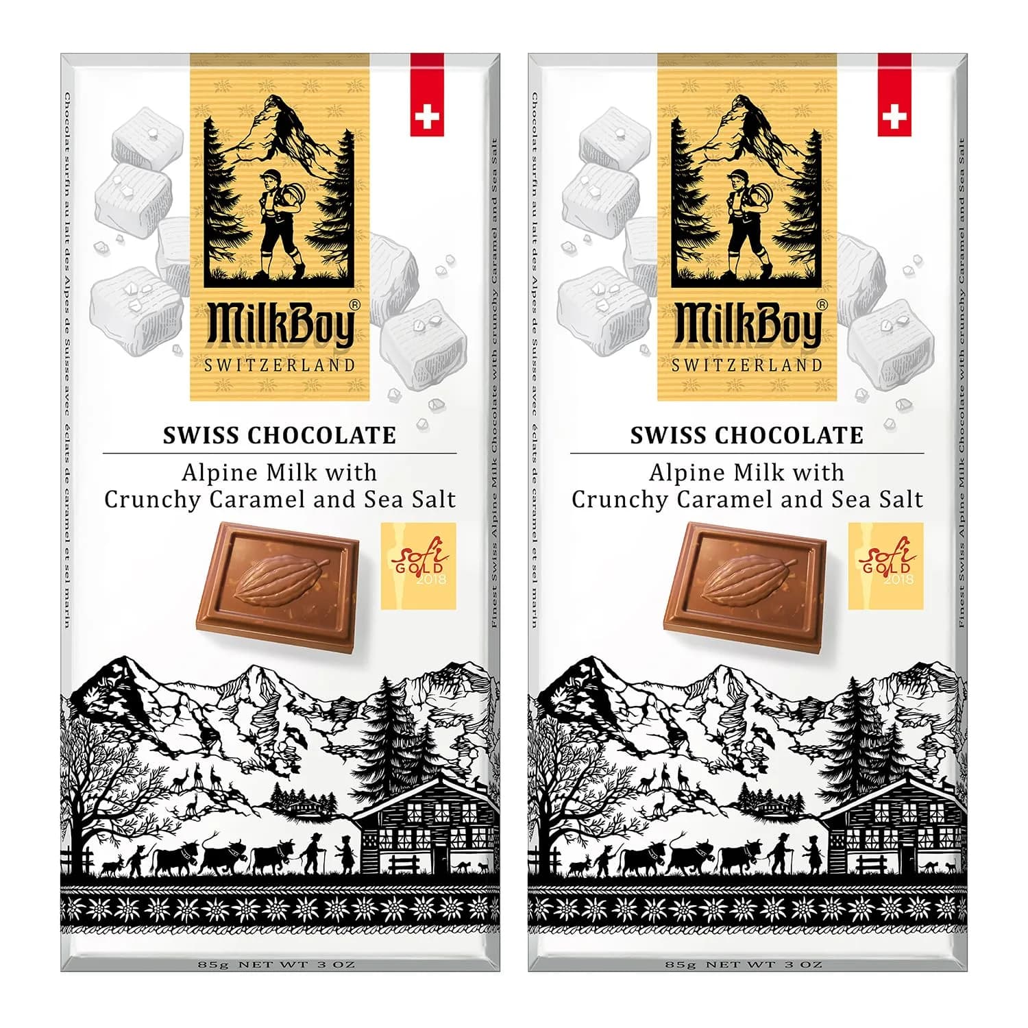 MilkBoy Swiss Chocolates Milk Chocolate Bars, Caramel Salt 3 oz | Swiss Gourmet Chocolate Gift