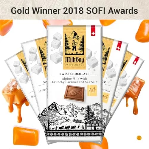 MilkBoy Swiss Chocolates Milk Chocolate Bars, Caramel Salt 3 oz | Swiss Gourmet Chocolate Gift thumbnail 3